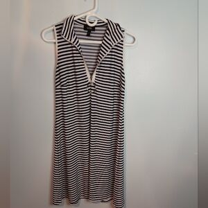 MSK Black White Striped Sleeveless Dress | Zip Front Ring Pull | Medium